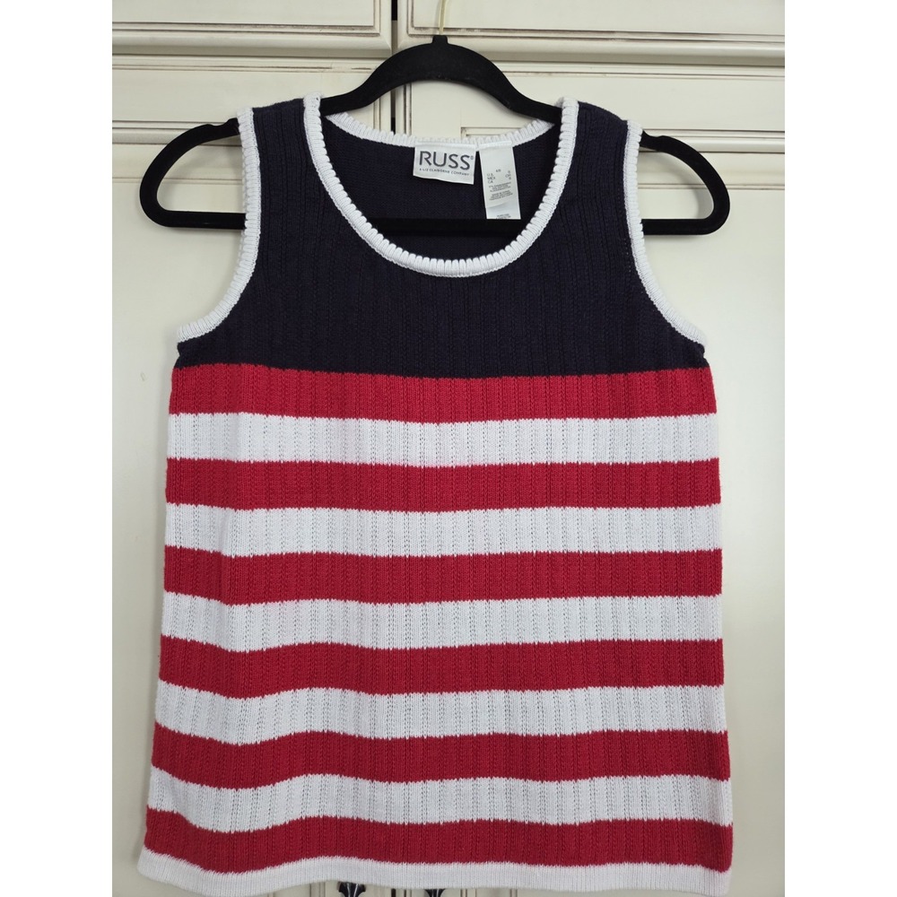 Vtg Russ Sleeveless Sweater Top‎ Tank Sz Small Classic Americana Preppy